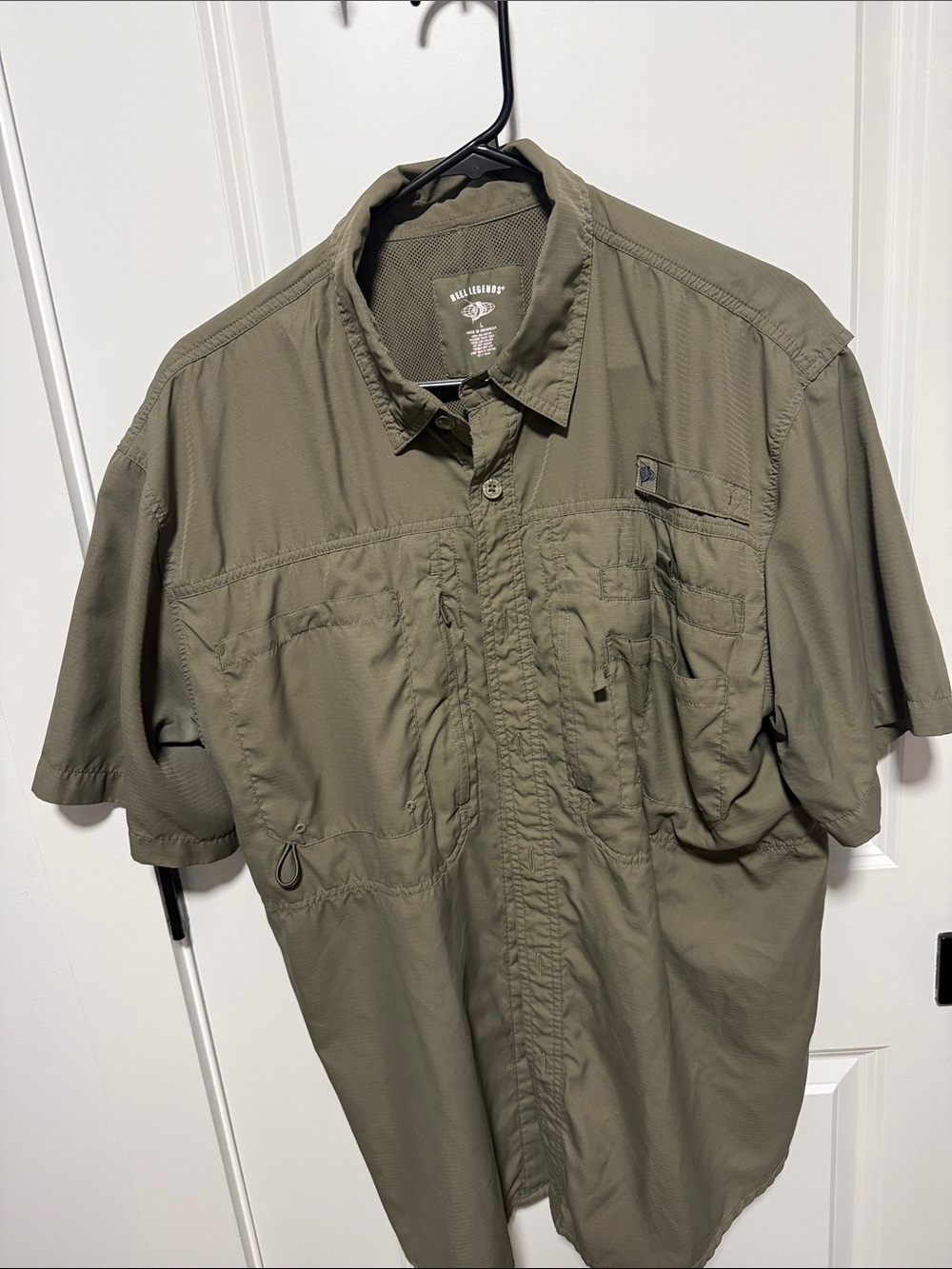 Reel Legends Men's Short-Sleeve Utility Shirt Jacket in Olive